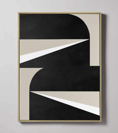 "Black & White Graphic No. 1 & 2" - Midcentury Modern | Oil And Acrylic Painting in Paintings by ART + ALCHEMY By Nicolette Atelier. Item composed of wood and canvas in minimalism or mid century modern style