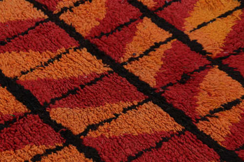 Vintage Moroccan Runner with Gold and Pink Geometric Pattern | Area Rug in Rugs by Rug and Kilim