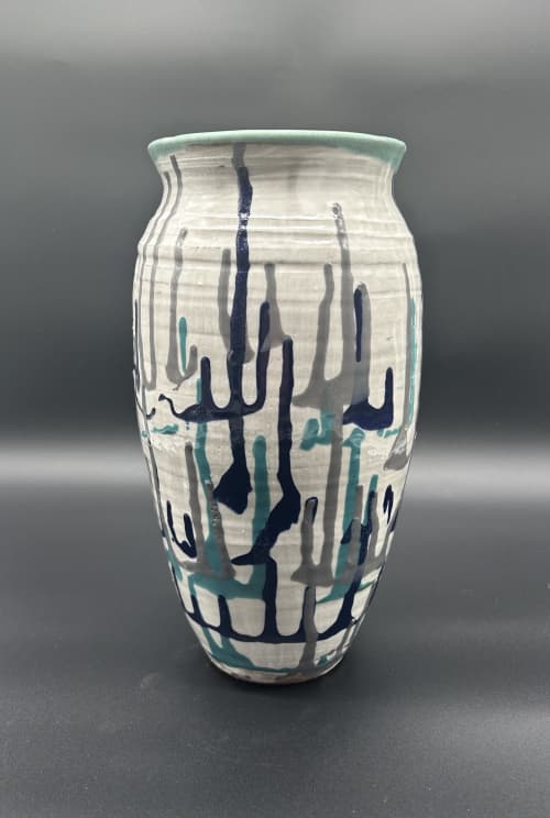 Vase With Cactus design | Vases & Vessels by Feats Of Clay. Item made of ceramic compatible with modern and southwestern style