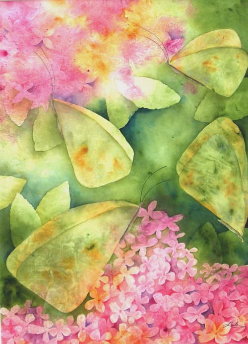 Petals and wings | Watercolor Painting in Paintings by Laila Vazquez. Item works with boho & contemporary style