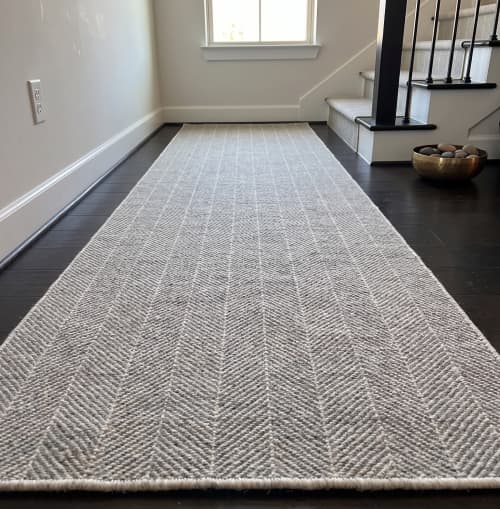 Handwoven Woolen Gray Runner Rug | Rugs by Evergreen Carpets. Item made of wool works with boho & minimalism style