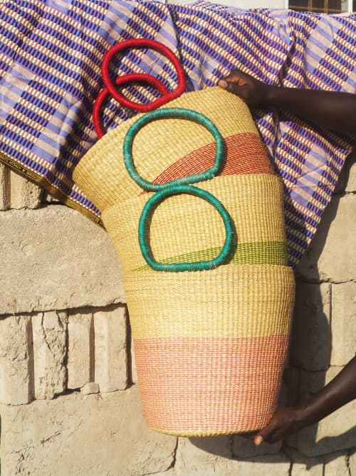 Pink Natural Fiber Toma Basket | Storage Basket in Storage by AKETEKETE. Item composed of fiber in boho or minimalism style