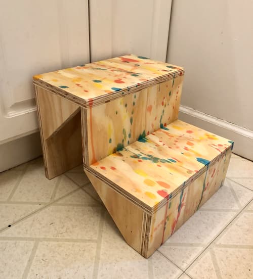 Rainbow Splatter Plywood Step Stool | Chairs by Basemeant WRX. Item made of wood
