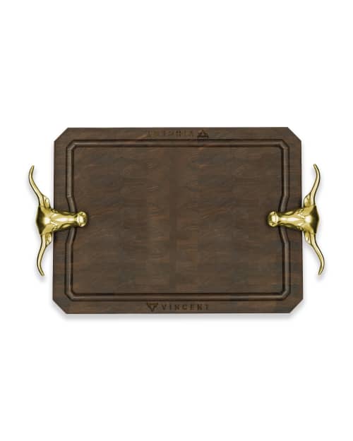 The Legend | Serving Board in Serveware by Gavin May. Item made of walnut with brass
