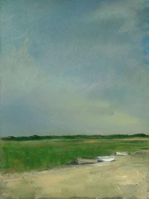 Anne Packard "Three Boats" | Oil And Acrylic Painting in Paintings by YJ Contemporary Fine Art. Item made of canvas
