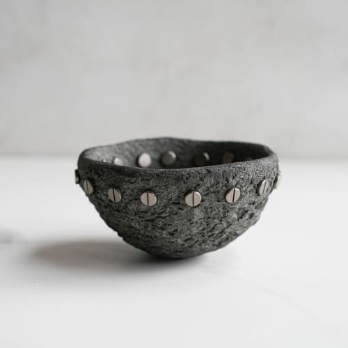 Medium Treasure Bowl in Textured Stone Grey Concrete | Decorative Bowl in Decorative Objects by Carolyn Powers Designs. Item composed of concrete compatible with minimalism and contemporary style