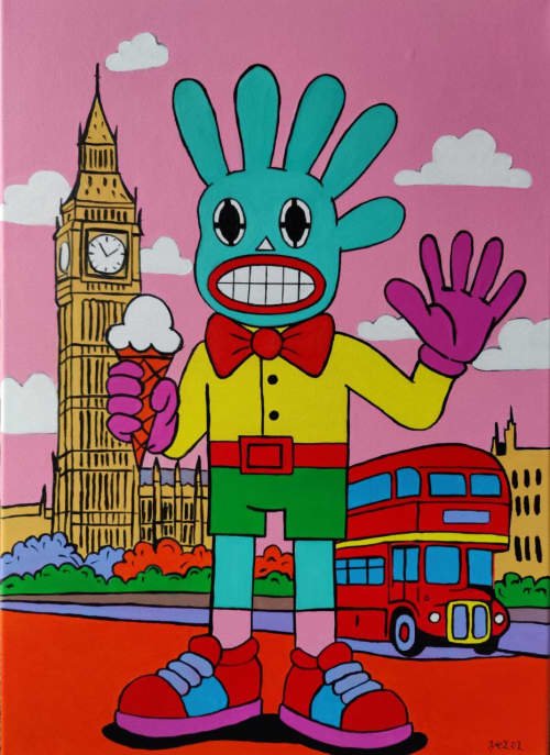 Mr. Fivebunny in Simulacrland: London | Oil And Acrylic Painting in Paintings by Berezart. Item made of canvas compatible with contemporary and urban style