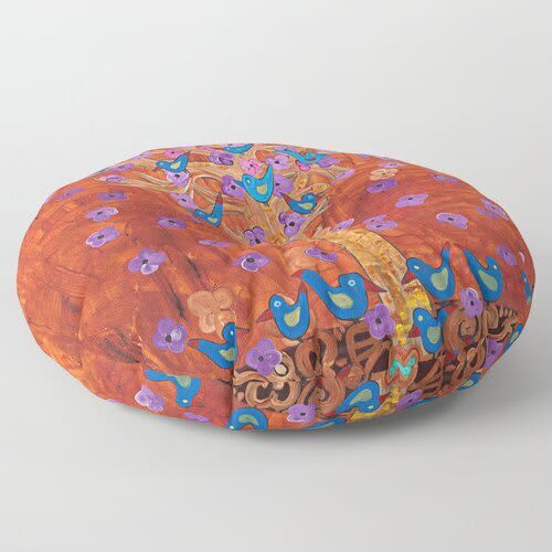 Round Pillow Rust Tree of Life | Cushion in Pillows by Pam (Pamela) Smilow. Item made of fabric
