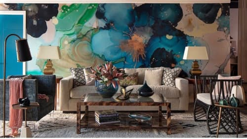 anemone wallpaper mural | Wall Treatments by Amanda M Moody | Jennifer Stoner Interiors in Richmond. Item composed of paper & synthetic compatible with mid century modern and contemporary style