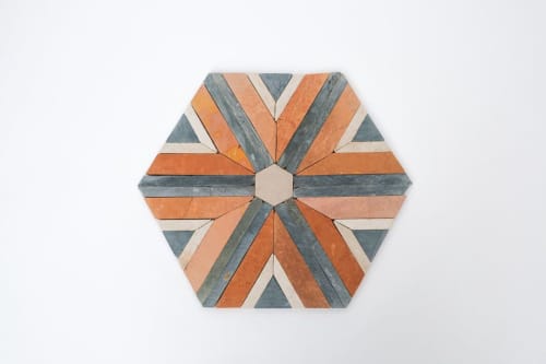 Sunset Orange/Terracotta & Teal Blue Diamond Mosaic Tile | Tiles by Mosaics.co. Item composed of stone compatible with boho and mid century modern style