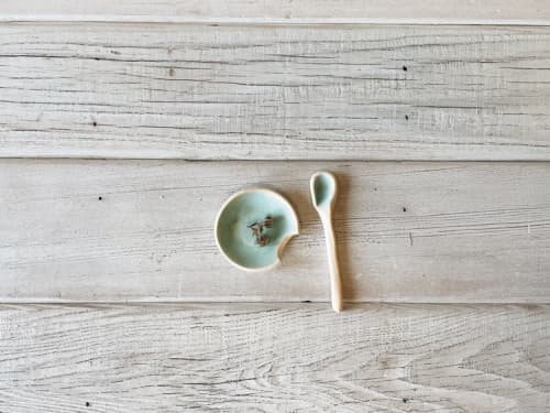Salt Dish & Spoon | Utensils by Bridget Dorr. Item made of ceramic