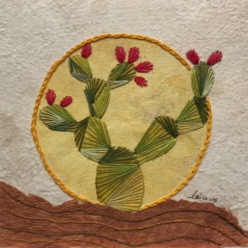 Nopal with yellow circle | Paintings by Laila Vazquez