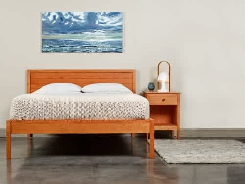 Queen size maple bed frame with live edge headboard by Rosehammer