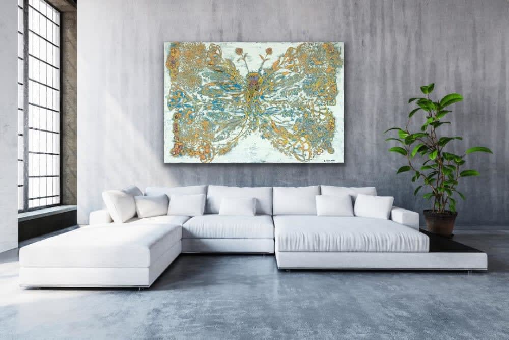 abstract butterfly wall decor painting gold green modern livingroom