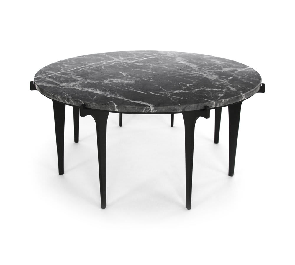 Black Circular Slab Top Marble Coffee Table black Legs