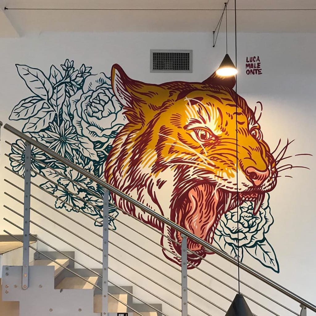 Tiger art mural hand painted by Luca Maleonte
