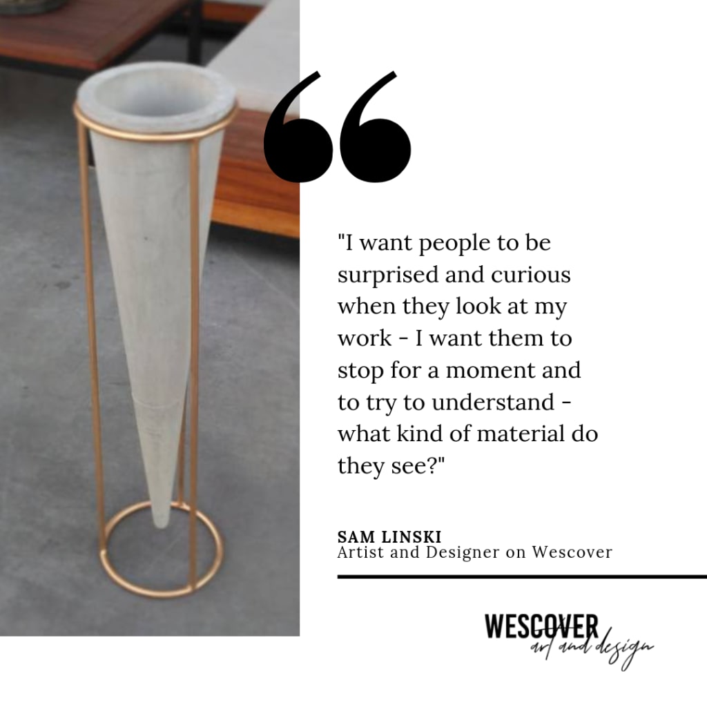 concrete vase and quote by sam linski