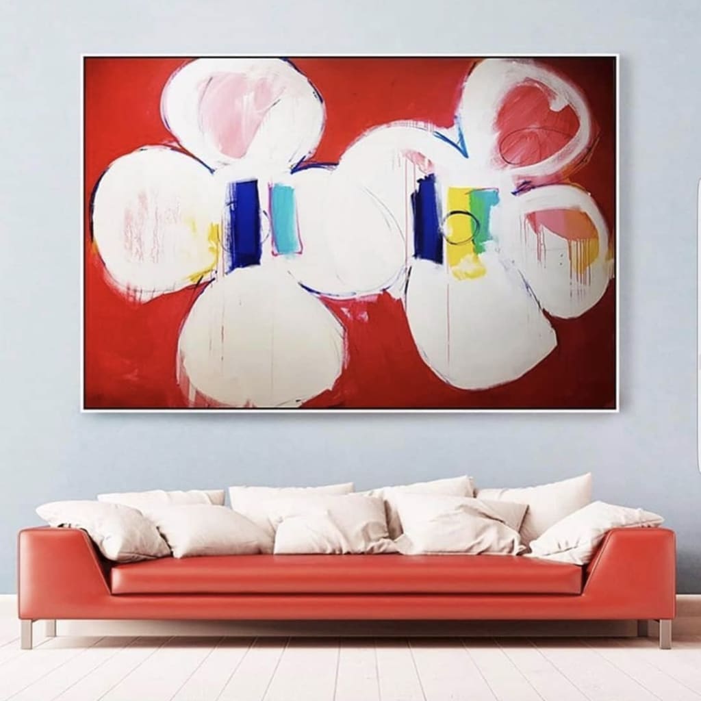 Contemporary, abstract, and colourful painting by peter triantos in a modern apartment in Toronto Canada