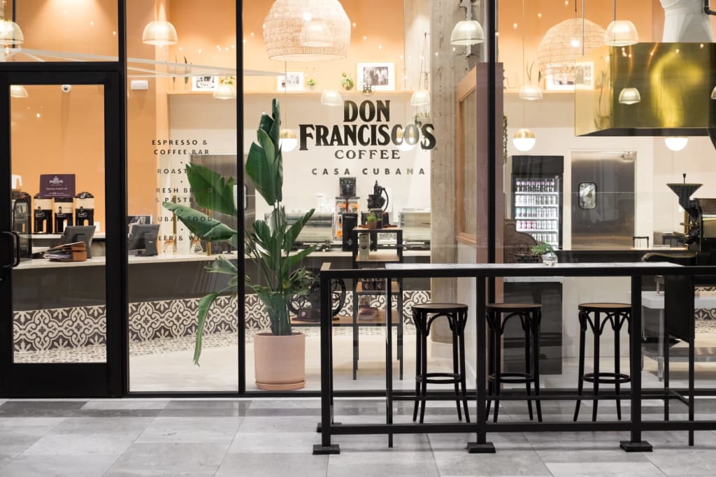 Exterior View of Don Francisco's Coffee designed and built by Omnigiving Interior Design in Los Angeles.