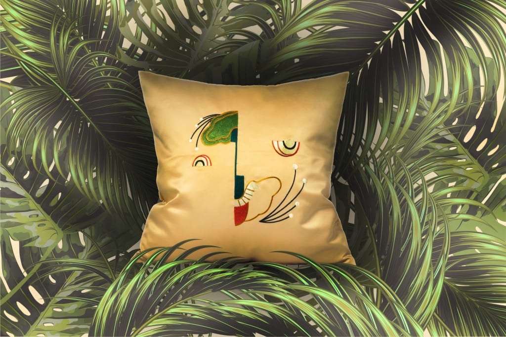 tiger art embroidery silk pillow by Ori Bespoke
