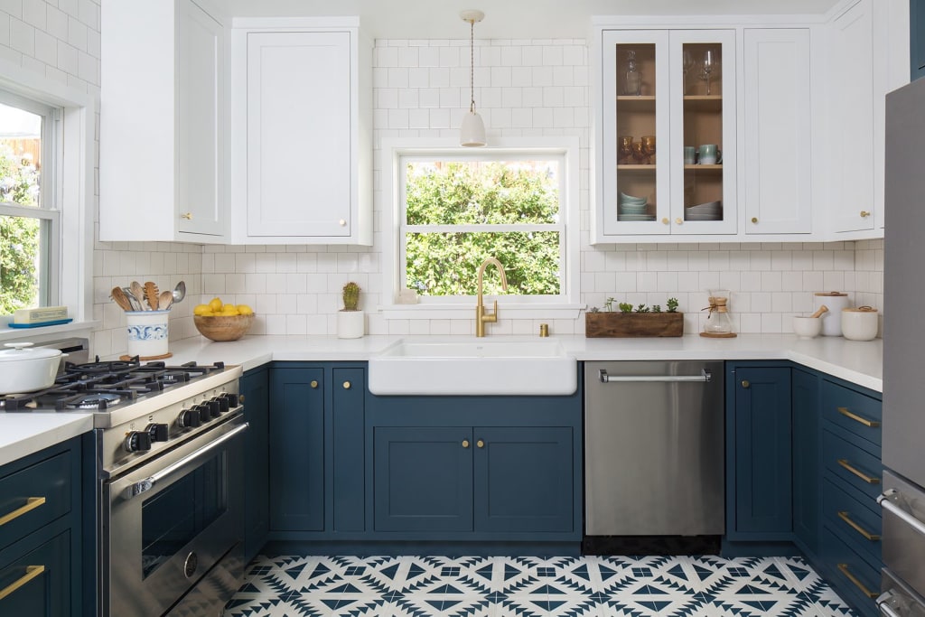 Blue kitchen cabinets galley kitchen