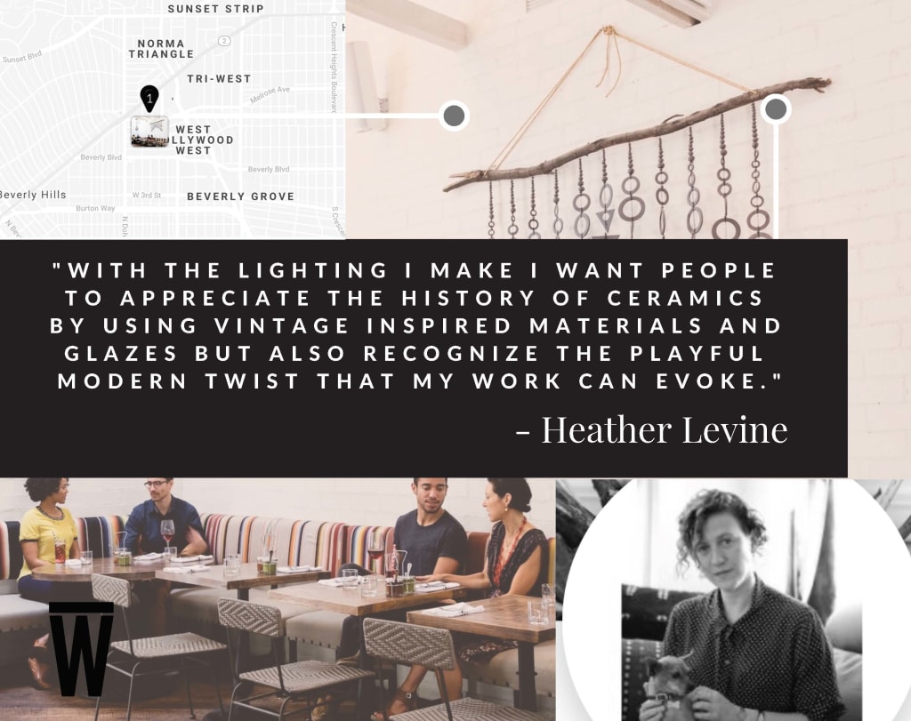 "With the lighting I make I want people to appreciate the history of ceramics by using vintage inspired materials and glazes but also recognize the playful modern twist that my work can evoke" - from Heather Levine, Los Angeles-based ceramist.