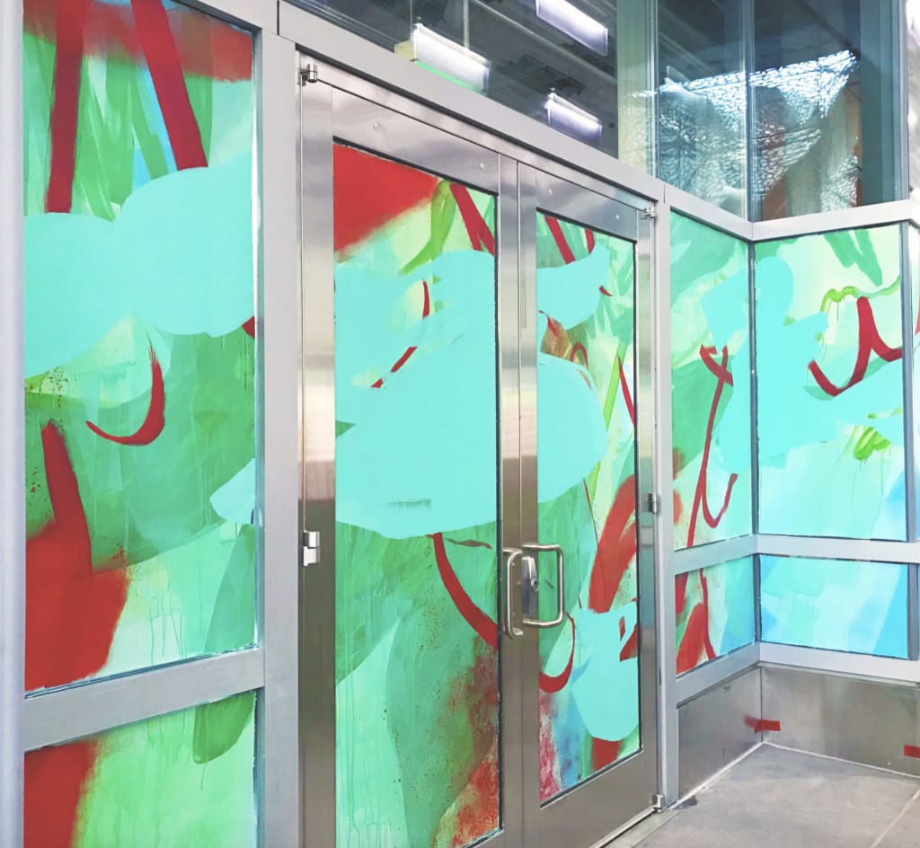 Dynamism mural by Nicole Mueller in the Salesforce Transit Center, San Francisco CA as seen on Wescover
