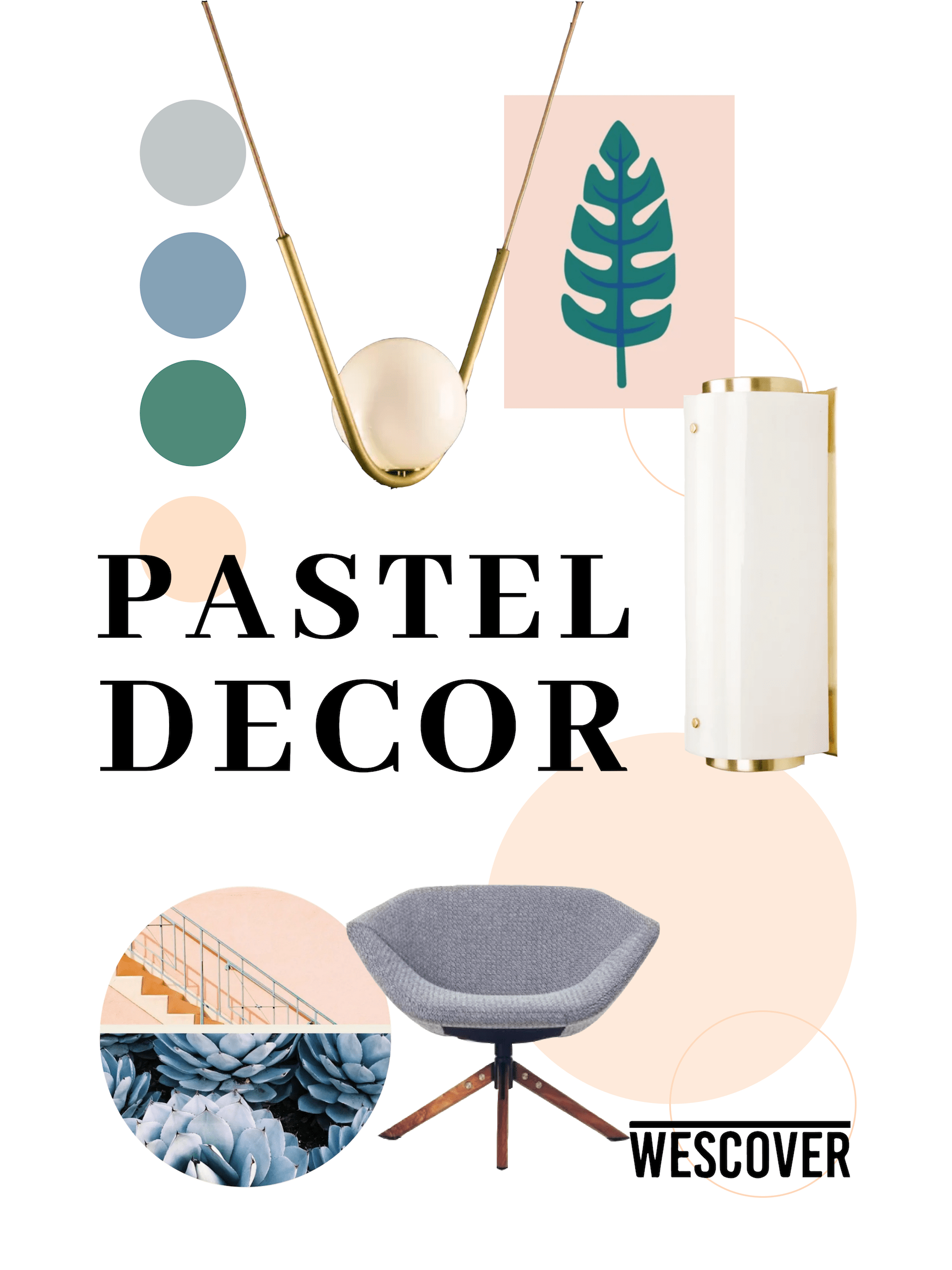 Pastel Decor Moodboard. All items displayed are seen on Wescover.