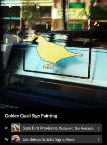 Golden Quail Sign Painting by Gentleman Scholar Signs. Seen on Wescover.