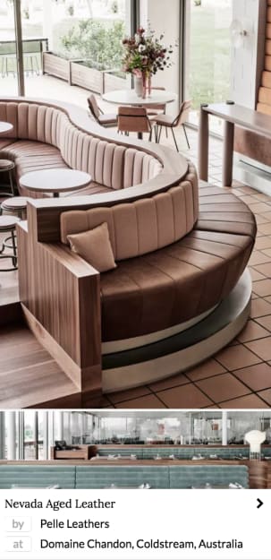 brown leather furniture by Pelle Leathers in a restaurant