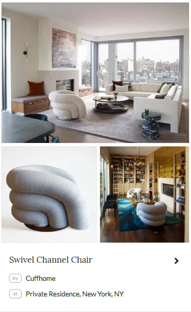 Swivel Channel Chair by Cuffhome. Seen at a private residence in Soho, New York City on Wescover.