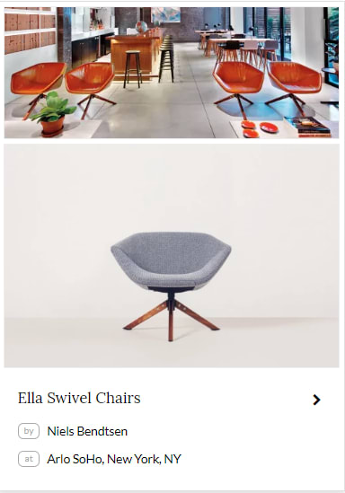Ella Swivel Chairs by Niels Bendtsen. On display at Arlo SoHo in New York, seen on Wescover.