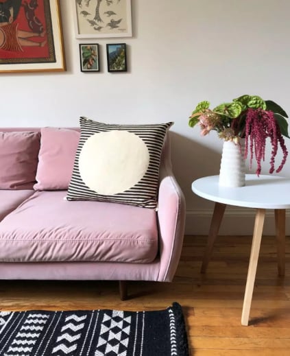 Natural block printed white and black pillow