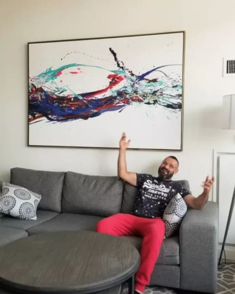 Abstract, contemporary art piece in modern home by Peter Triantos in Toronto