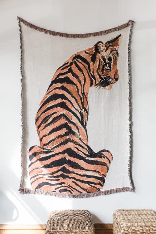 tiger art woven wallhanging from an original watercolors by Clementine Studio