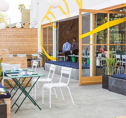 Stackable side chair at Superba FOod + Bread in Los Angeles, as seen on Wescover.