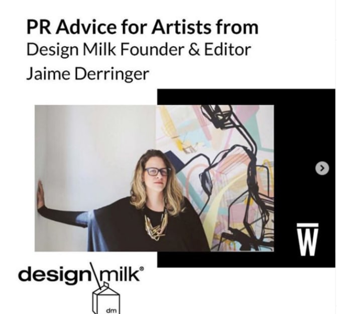 Jaime Derringer posing infront of an abstract painting for Design Milk!