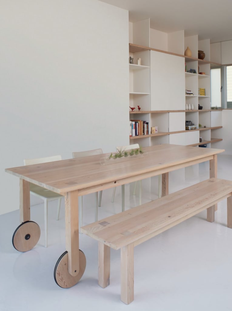 lightwood table with wheels by Yvonne Mouserin 20th Street Residence in San Francisco,