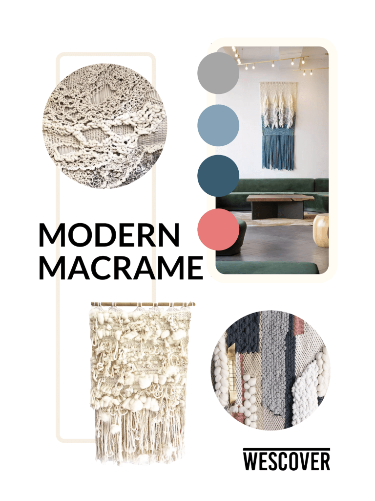 Modern Macrame Moodboard. Are items displayed are seen on Wescover.