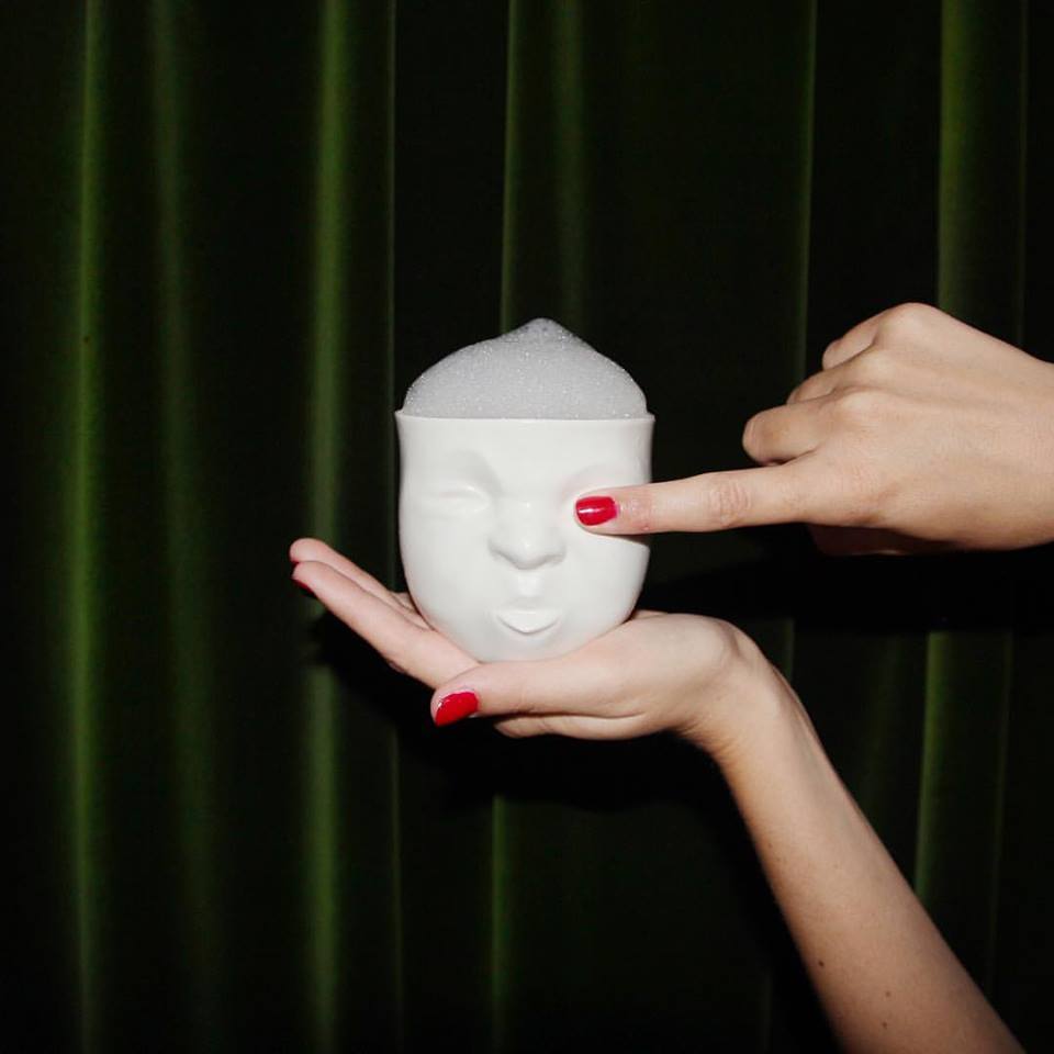 Porcelain teasing face cup by SIND STUDIO | “Why the sour face” cocktail by Bellboy cocktails in Tel Aviv
