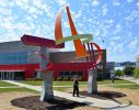 Merger Moment, 2016 | Public Sculptures by David Griggs | Eric Snow YMCA in Canton. Item composed of steel and stone
