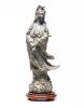 Verdigris Bronze Guan Yin Statue With Stand | Sculptures by Lawrence & Scott. Item composed of wood and bronze
