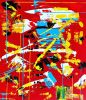 Splash on Chaotic Red | Oil And Acrylic Painting in Paintings by Hugo Auler Jr. Art. Item composed of canvas