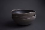 Set of 4 breakfast bowls - Black on grey matte handmade | Dinnerware by Laima Ceramics. Item composed of stoneware compatible with minimalism and rustic style