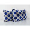 Silk Ikat Velvet Pillowcase, Set of Two Blue Lumbar Cushion, | Pillows by Vintage Pillows Store
