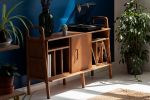 Record player stand, vinyl record storage, Media console | Storage by Plywood Project. Item composed of oak wood in minimalism or mid century modern style
