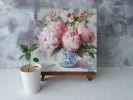 Peonies blossom art oil painting canvas original art Floral | Oil And Acrylic Painting in Paintings by Natart. Item composed of canvas and synthetic in contemporary style