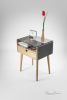Nightstand with Drawer Stained in Black with Glass Top | Storage by Manuel Barrera Habitables. Item made of oak wood