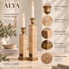 Handcrafted Wood Veneer Candle Holders, Geometric Design, Antiqued Steel Base (Set of 2) | Decorative Objects by Vesta Corte