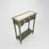 One-of-a-Kind Hand-Painted Woodland Console Table, Green Finish with Mushroom Motif | Tables by Birds and Gardens Inc. Item composed of birch wood compatible with mid century modern and eclectic & maximalism style